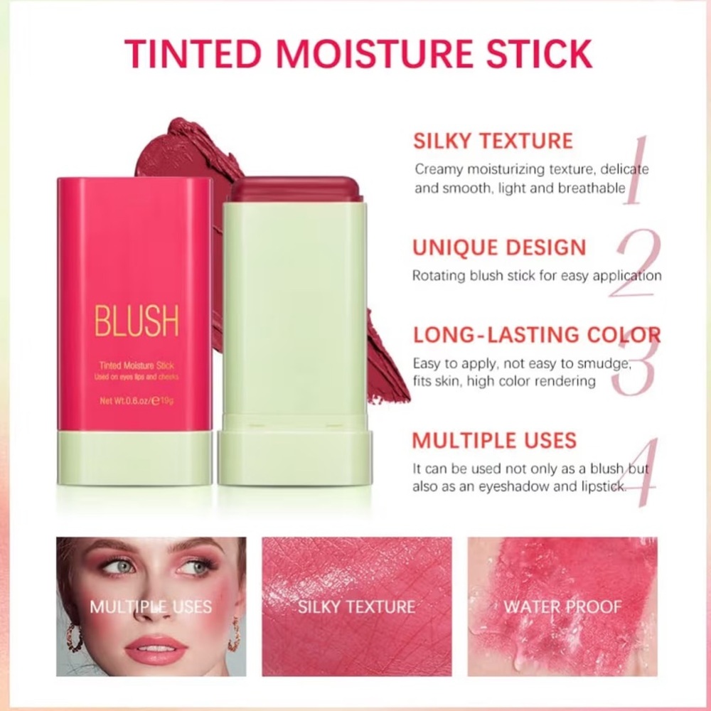 On The Glow Blush Stick Solid Moisturizer Stick for Eyes Lips Cheek (hot red) - Picture 4 of 5